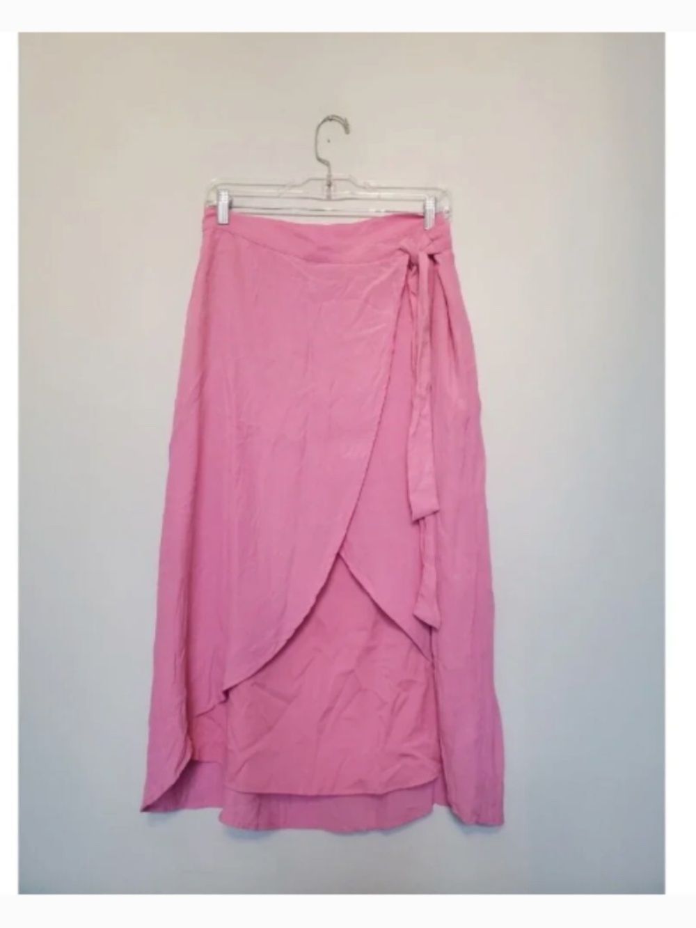 American Eagle Outfitters Womens M Wrap Skirt Pink Hi Low Midi Lined Viscose
